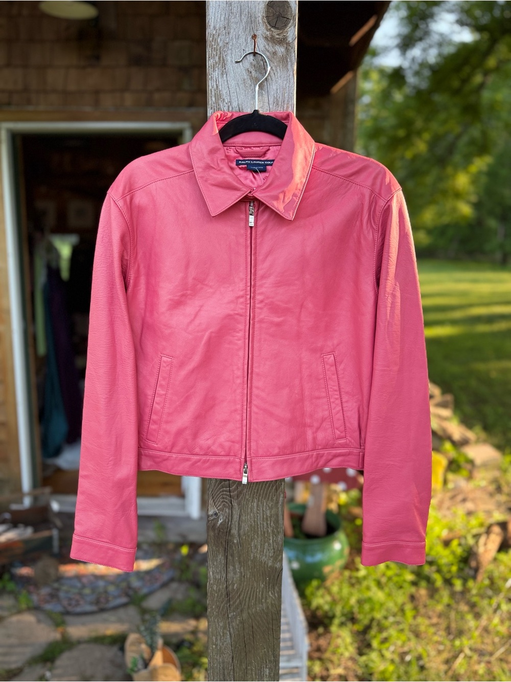 Vintage 90s/Y2K Ralph Lauren Golf Genuine Leather Jacket in a Pink/Coral Color
